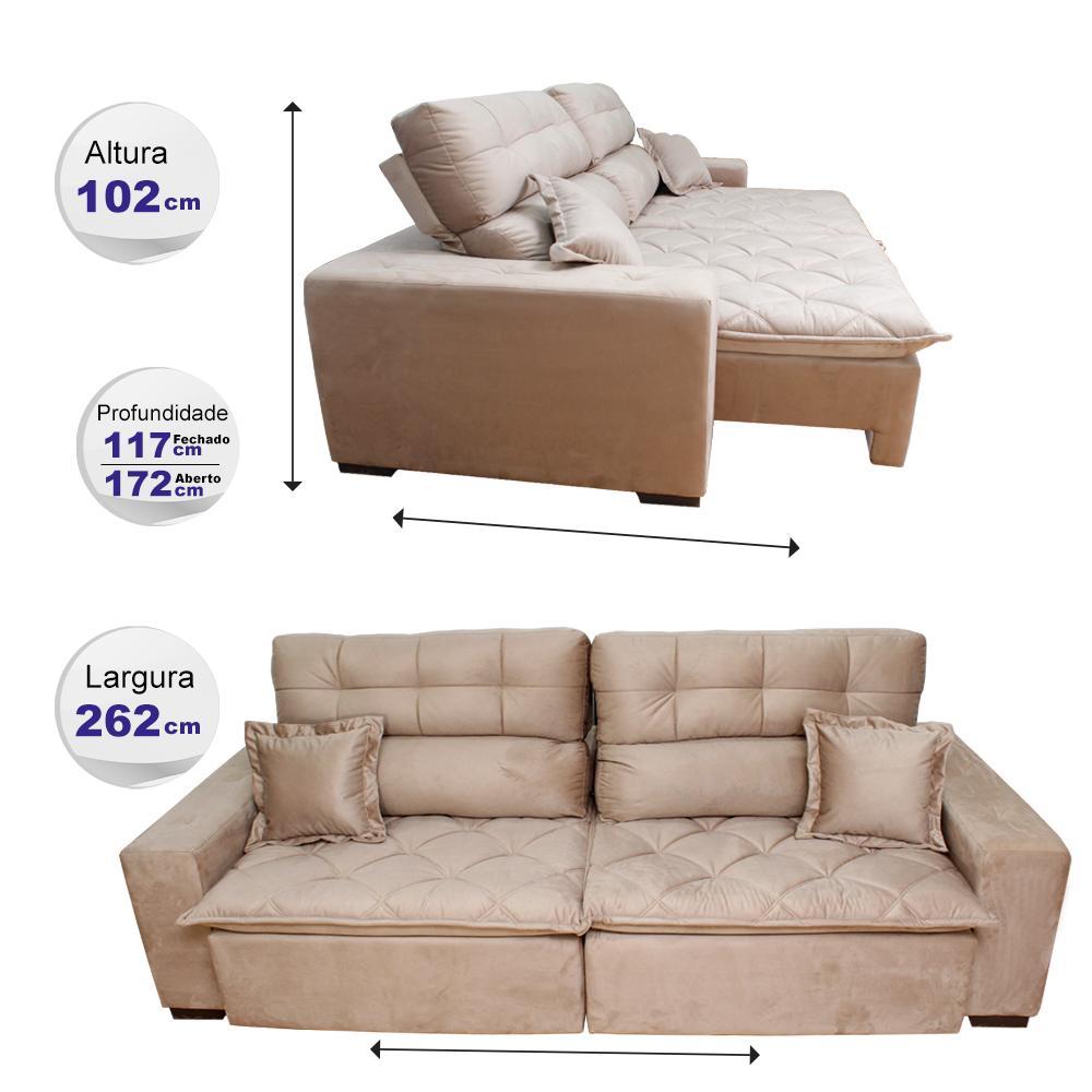 Sofá 2,62m Retrátil e Reclinável com Molas Cama inBox Confort Tecido Suede Velusoft Castor - 2