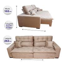 Sofá 2,62m Retrátil e Reclinável com Molas Cama inBox Confort Tecido Suede Velusoft Castor - 2