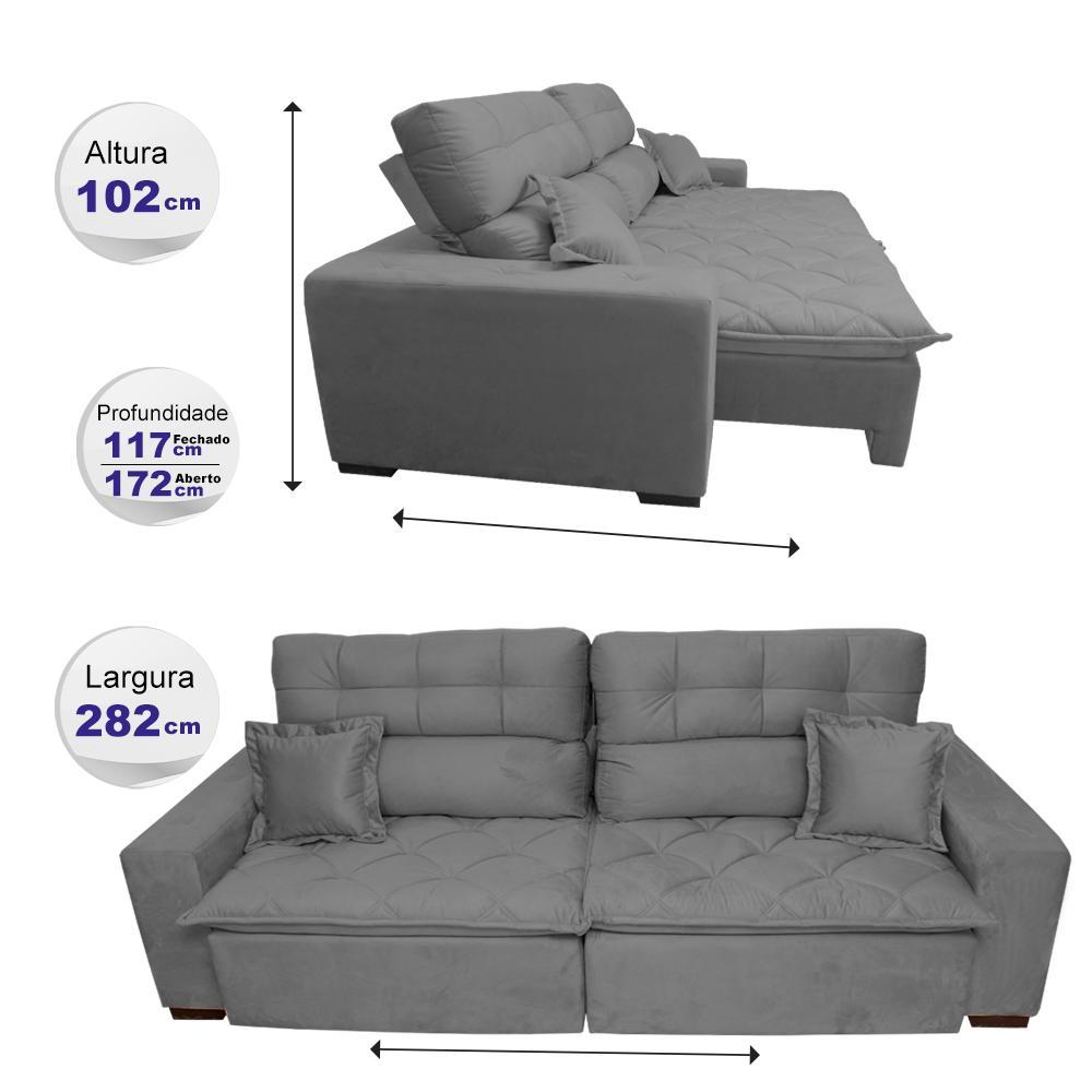 Sofá 2,82m Retrátil e Reclinável com Molas Cama inBox Confort Tecido Suede Velusoft Cinza - 2