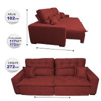 Sofá 2,72m Retrátil e Reclinável com Molas Cama inBox Confort Tecido Suede Velusoft Vermelho - 2