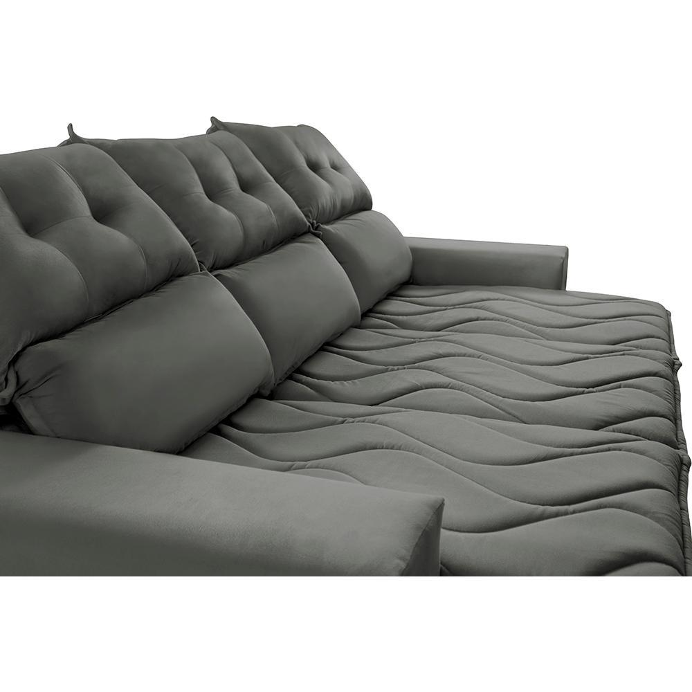 Sofá 3 Lugares Retrátil e Reclinável 2,00m Cama inBox Smal com bordado pantográfico Suede Cinza - 4