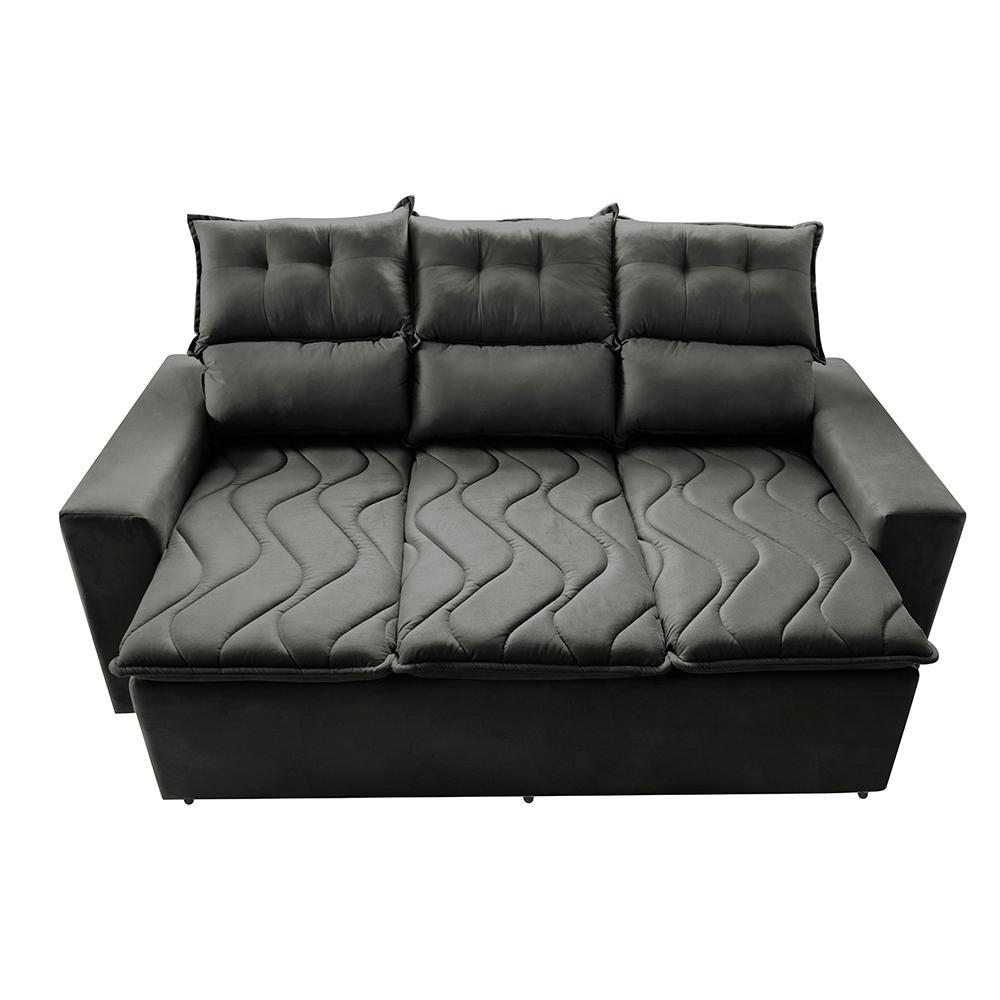 Sofá 3 Lugares Retrátil e Reclinável 2,00m Cama inBox Smal com bordado pantográfico Suede Cinza - 5