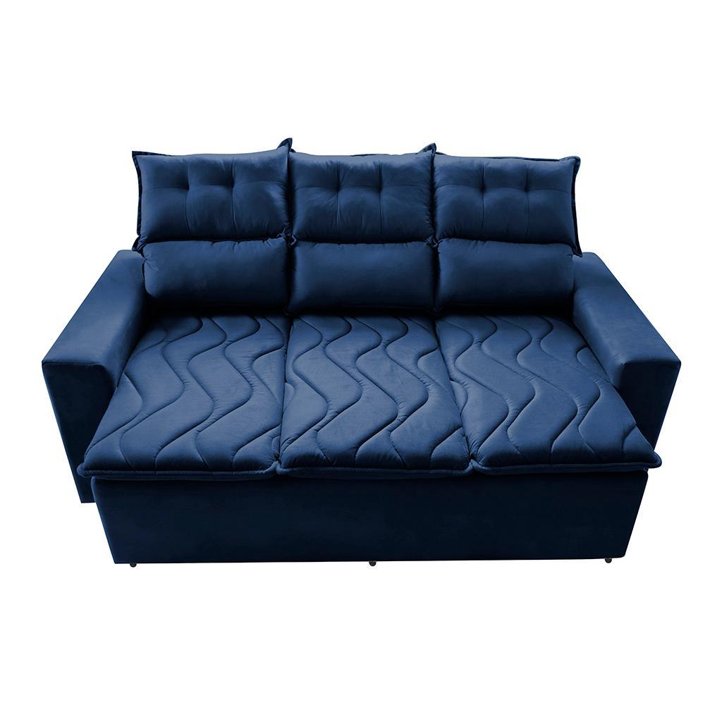 Sofá 3 Lugares Retrátil e Reclinável 2,00m Cama inBox Smal com bordado pantográfico Suede Azul - 5