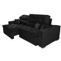 Sofá Austin 2,42m Retrátil, Reclinável com Molas no Assento e Almofadas, Tecido Suede Preto - 7