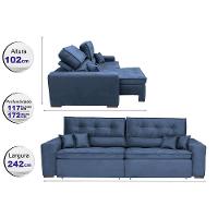 Sofá Austin 2,42m Retrátil, Reclinável com Molas no Assento e Almofadas, Tecido Suede Azul - 2