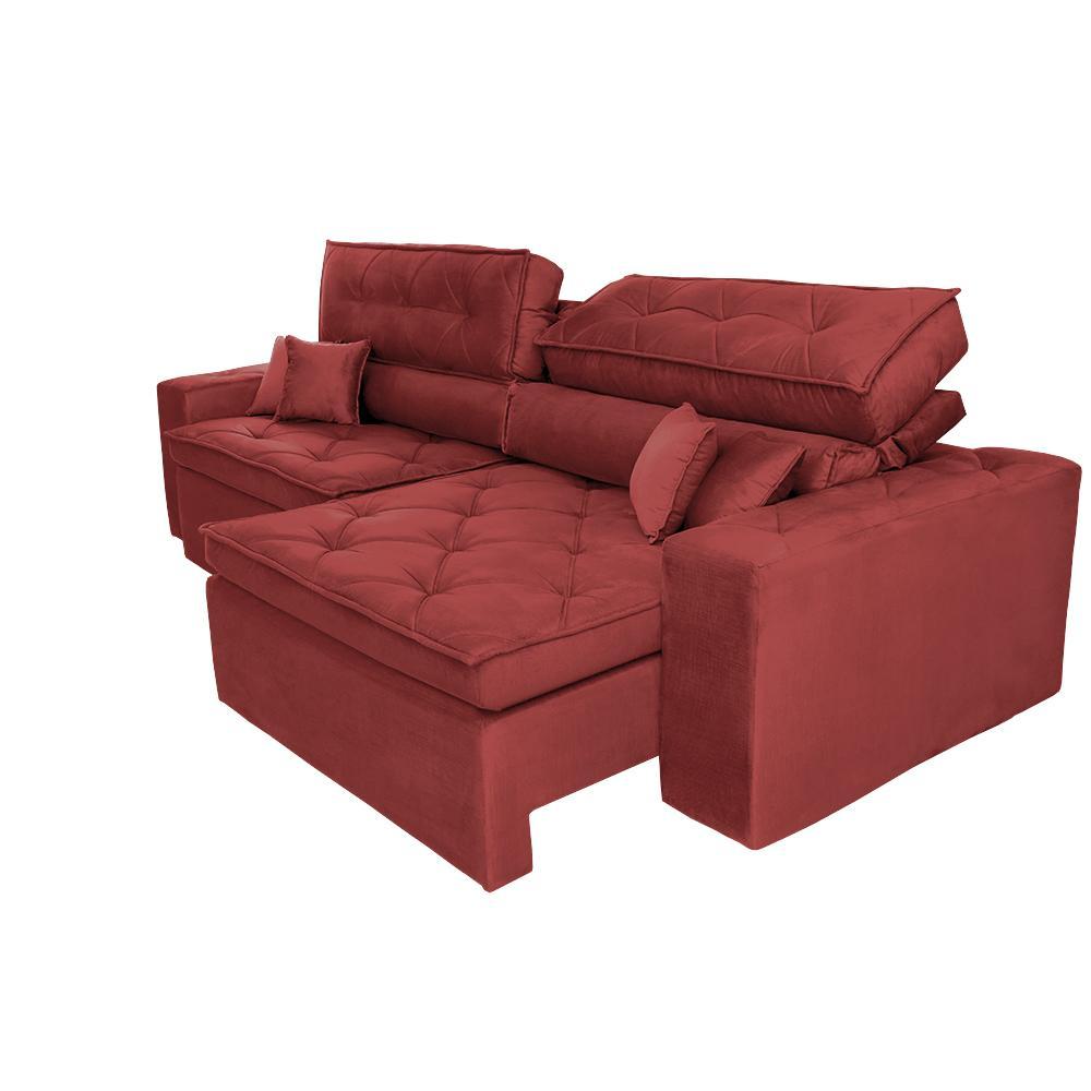 Sofá Austin 2,22m Retrátil, Reclinável com Molas no Assento e Almofadas, Suede Vermelho Cama inBox - 7