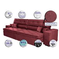 Sofá Austin 2,42m Retrátil, Reclinável com Molas no Assento e Almofadas, Tecido Suede Vinho - 8
