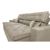 Sofá Austin 2,82m Retrátil, Reclinável com Molas no Assento e Almofadas, Suede Bege Cama inBox - 3