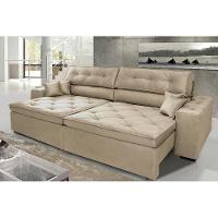 Sofá Austin 2,62m Retrátil, Reclinável com Molas no Assento e Almofadas, Tecido Suede Bege - 1