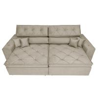 Sofá Austin 2,62m Retrátil, Reclinável com Molas no Assento e Almofadas, Tecido Suede Bege