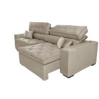 Sofá Austin 2,62m Retrátil, Reclinável com Molas no Assento e Almofadas, Tecido Suede Bege - 7
