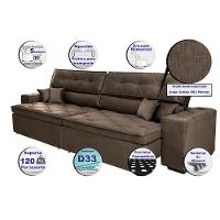 Sofá Austin 2,82m Retrátil, Reclinável com Molas no Assento e Almofadas, Suede Café Cama inBox - 8