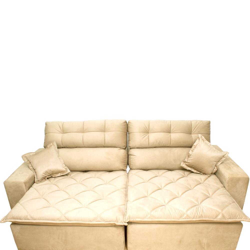 Sofá 3,02m Retrátil e Reclinável com Molas Cama inBox Confort Tecido Suede Velusoft Bege - 4