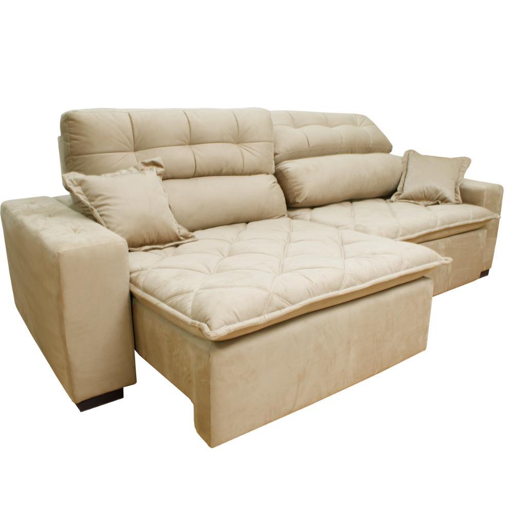 Sofá 3,02m Retrátil e Reclinável com Molas Cama inBox Confort Tecido Suede Velusoft Bege - 5