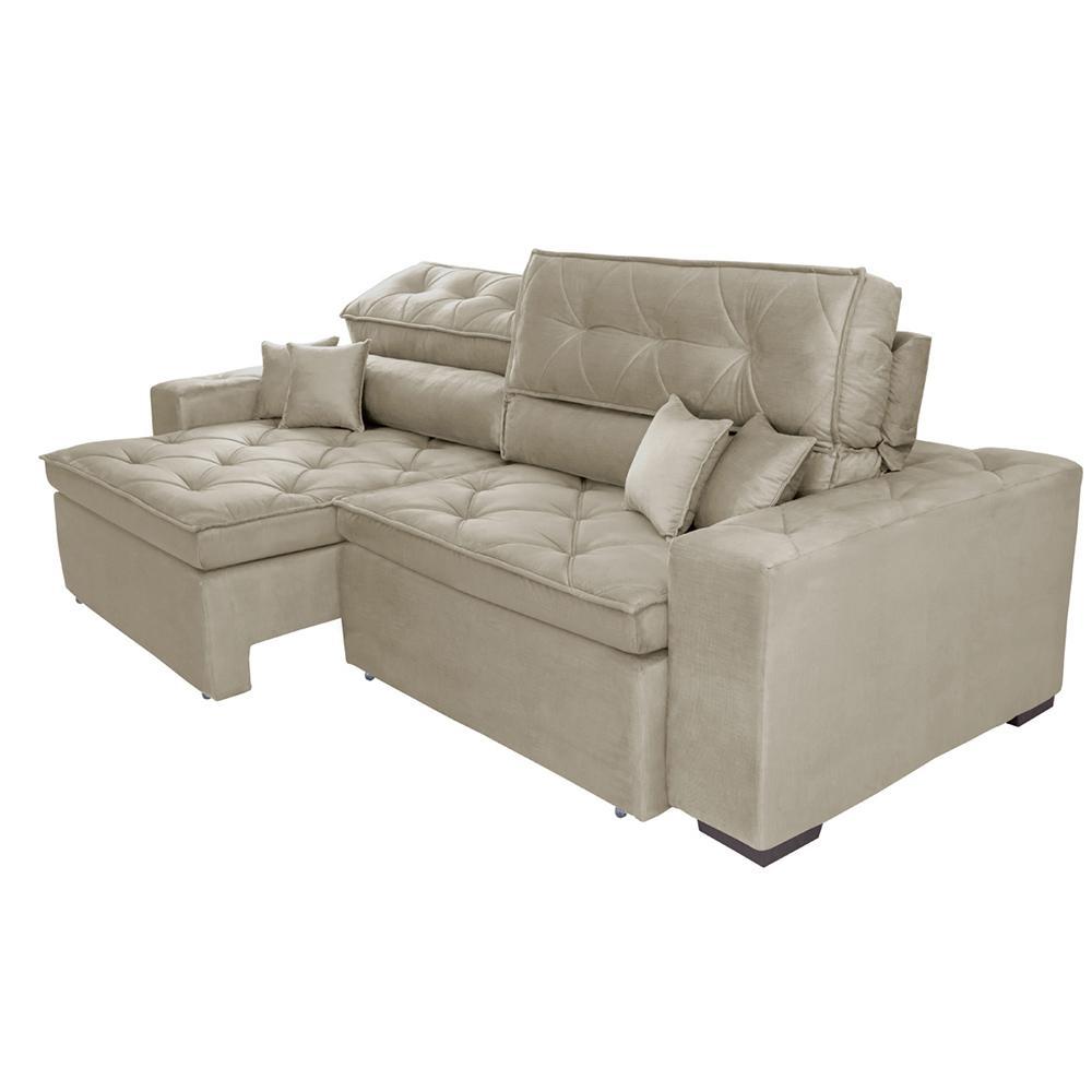 Sofá Austin 2,02m Retrátil, Reclinável com Molas no Assento e Almofadas, Tecido Suede Bege - 6