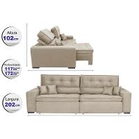 Sofá Austin 2,02m Retrátil, Reclinável com Molas no Assento e Almofadas, Tecido Suede Bege - 2