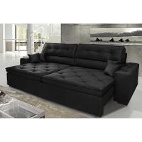 Sofá Austin 2,62m Retrátil, Reclinável com Molas no Assento e Almofadas, Tecido Suede Preto - 1