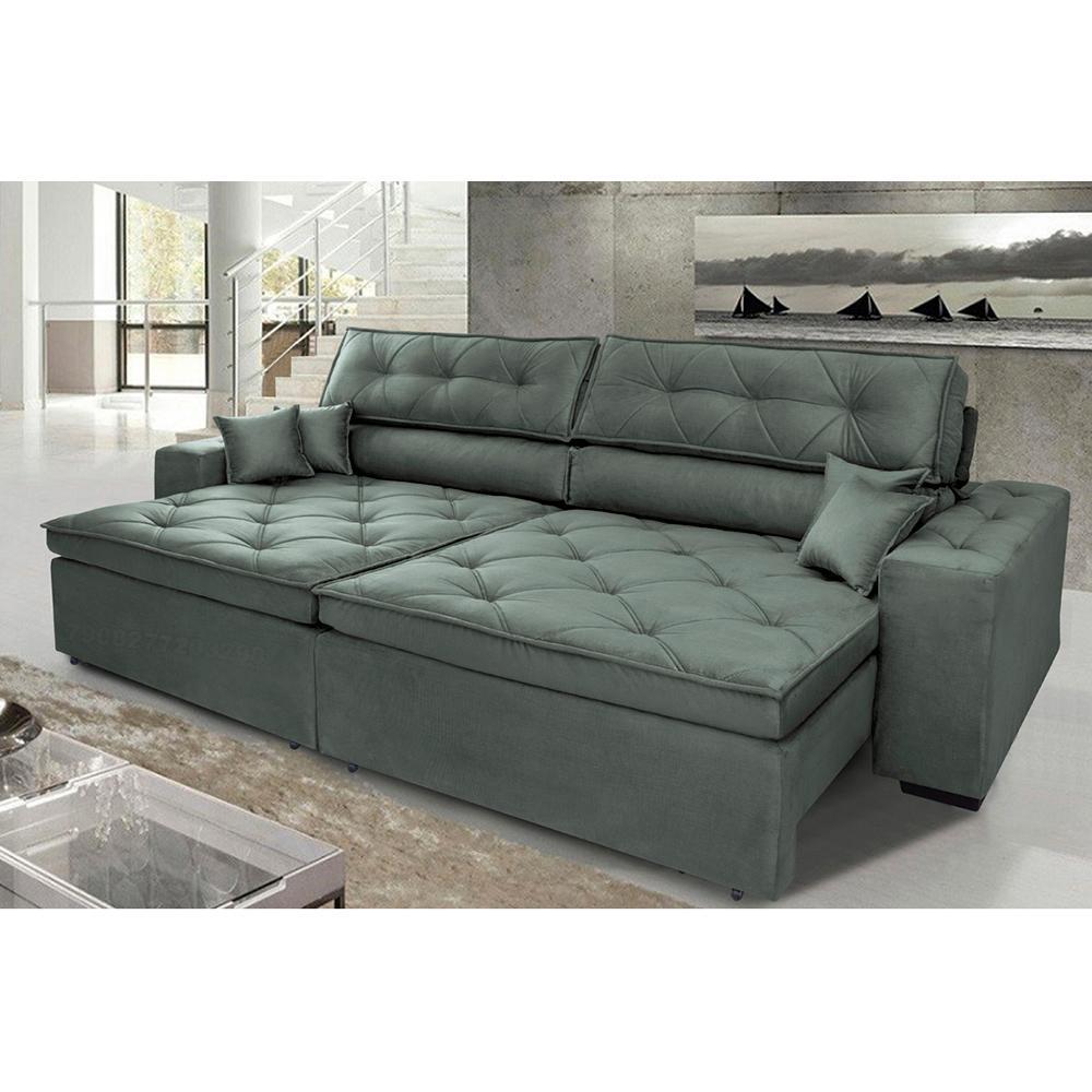 Sofá Austin 2,22m Retrátil, Reclinável com Molas no Assento e Almofadas, Suede Grafite Cama inBox - 1