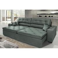 Sofá Austin 2,62m Retrátil, Reclinável com Molas no Assento e Almofadas, Suede Grafite Cama inBox - 1