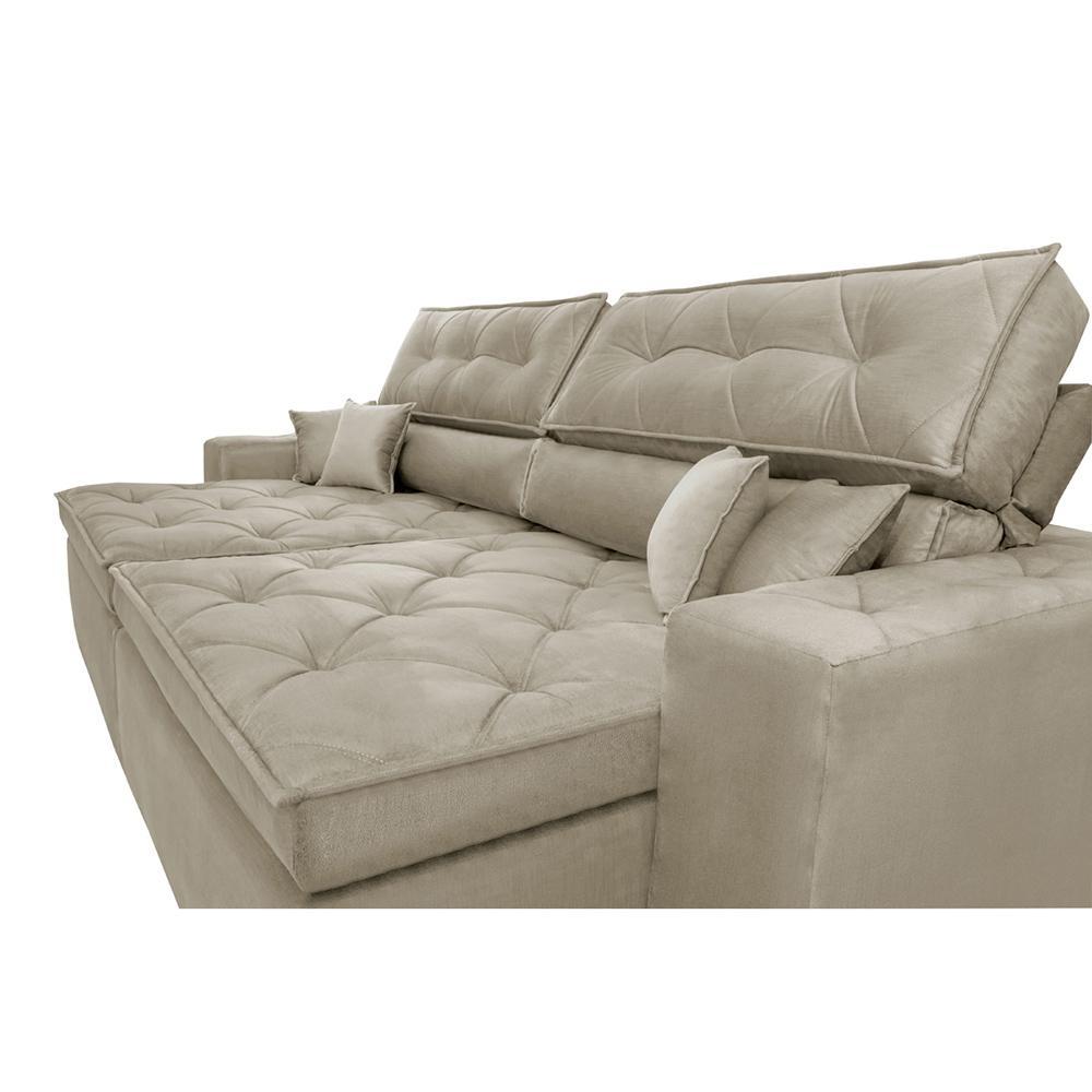 Sofá Austin 2,42m Retrátil, Reclinável com Molas no Assento e Almofadas, Tecido Suede Bege - 3