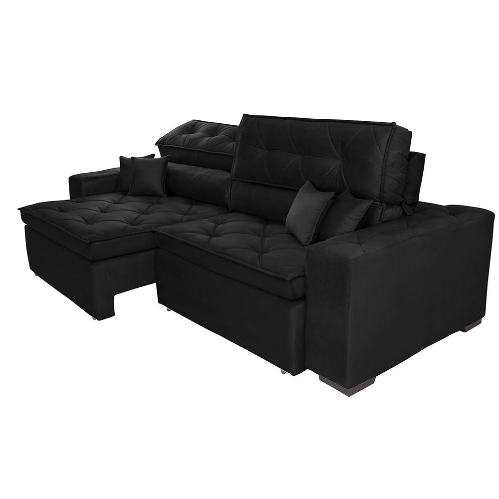 Sofá Austin 2,82m Retrátil, Reclinável com Molas no Assento e Almofadas, Tecido Suede Preto - 7