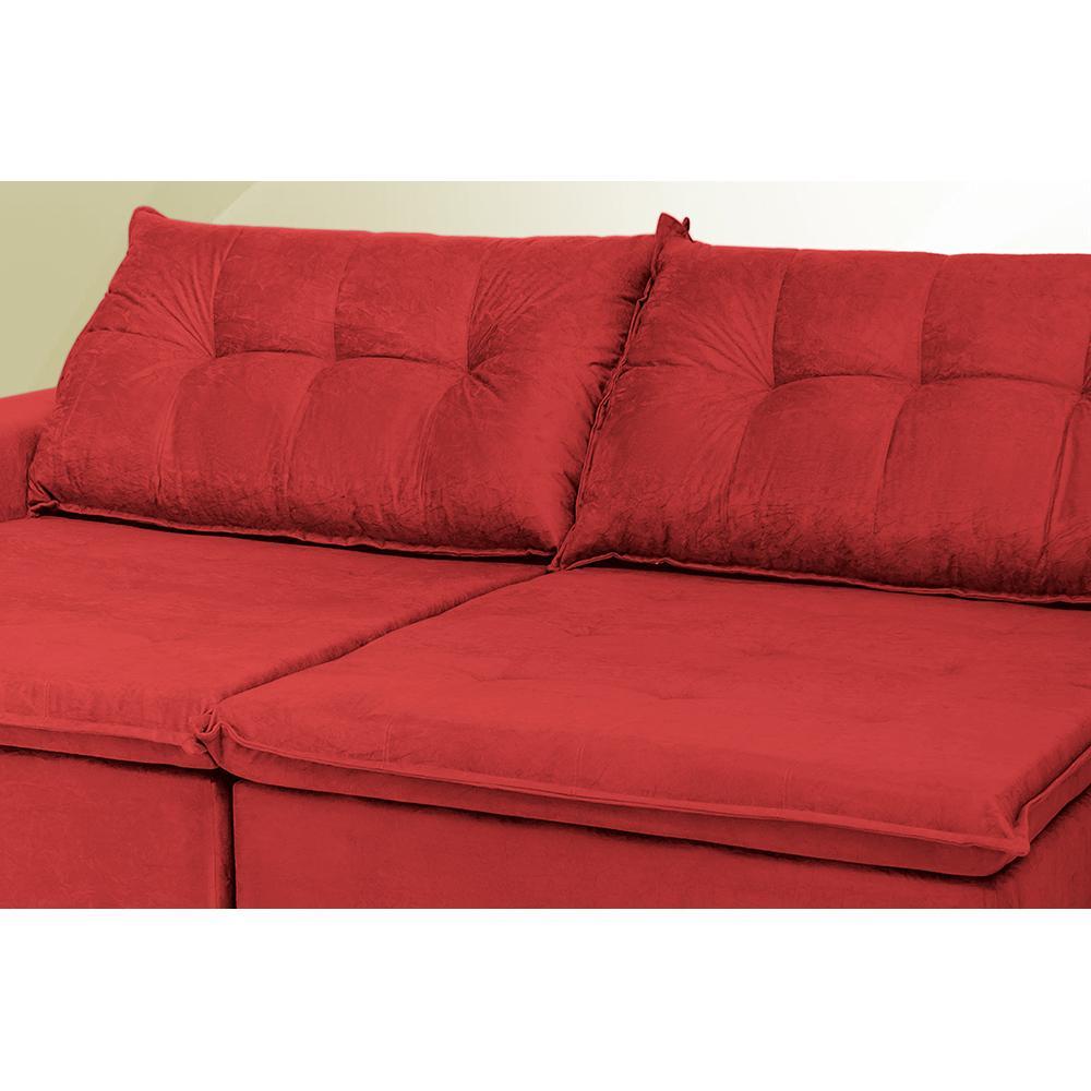 Sofá Austrália 2,92 Mts Retrátil, Reclinável Com Molas e Pillow no Assento Tecido Suede Vermelho - 4
