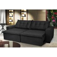 Sofá Austrália 2,92 Mts Retrátil, Reclinável Com Molas e Pillow no Assento Tecido Suede Preto - 1