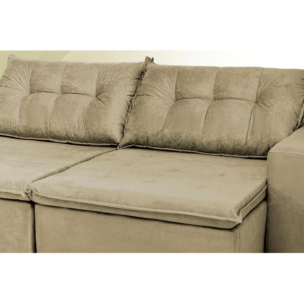 Sofá Austrália 2,32 Mts Retrátil, Reclinável Com Molas e Pillow no Assento Tecido Suede Castor - 2