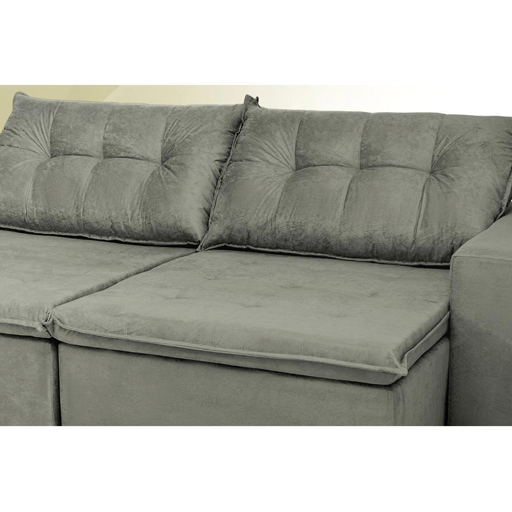 Sofá Austrália 2,92 Mts Retrátil, Reclinável Com Molas e Pillow no Assento Tecido Suede Cinza - 4