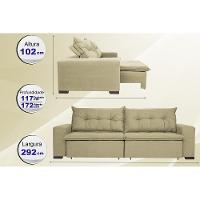Sofá Austrália 2,92 Mts Retrátil, Reclinável Com Molas e Pillow no Assento Tecido Suede Castor - 2