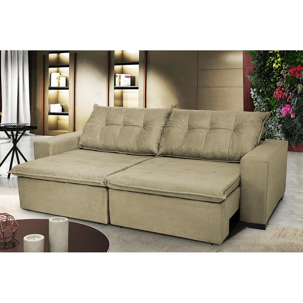 Sofá Austrália 2,72 Mts Retrátil, Reclinável Com Molas e Pillow no Assento Tecido Suede Castor - 1