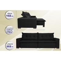Sofá Austrália 2,52 Mts Retrátil, Reclinável Com Molas e Pillow no Assento Tecido Suede Preto - 2
