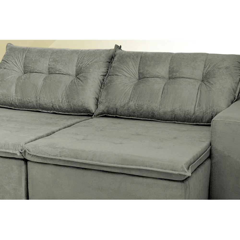 Sofá Austrália 2,12 Mts Retrátil, Reclinável Com Molas e Pillow no Assento Tecido Suede Cinza - 4