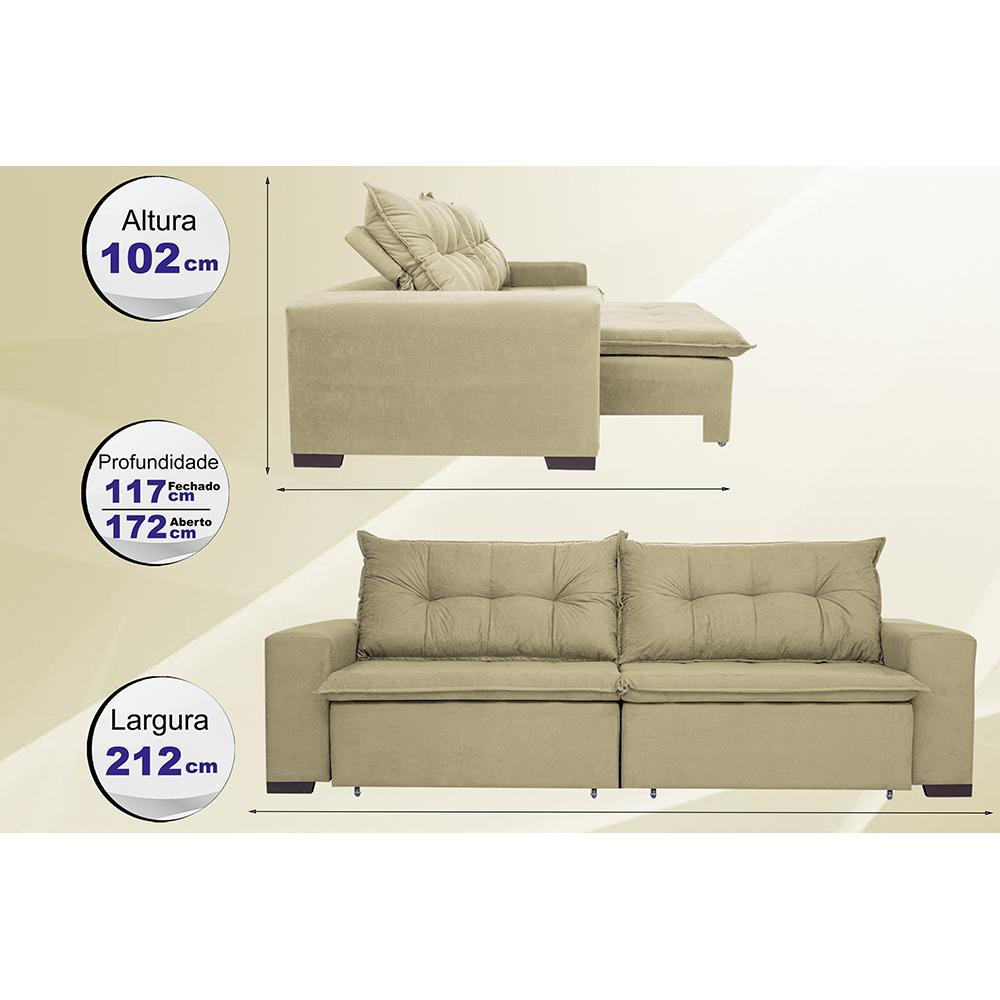 Sofá Austrália 2,12 Mts Retrátil, Reclinável Com Molas e Pillow no Assento Tecido Suede Castor - 2