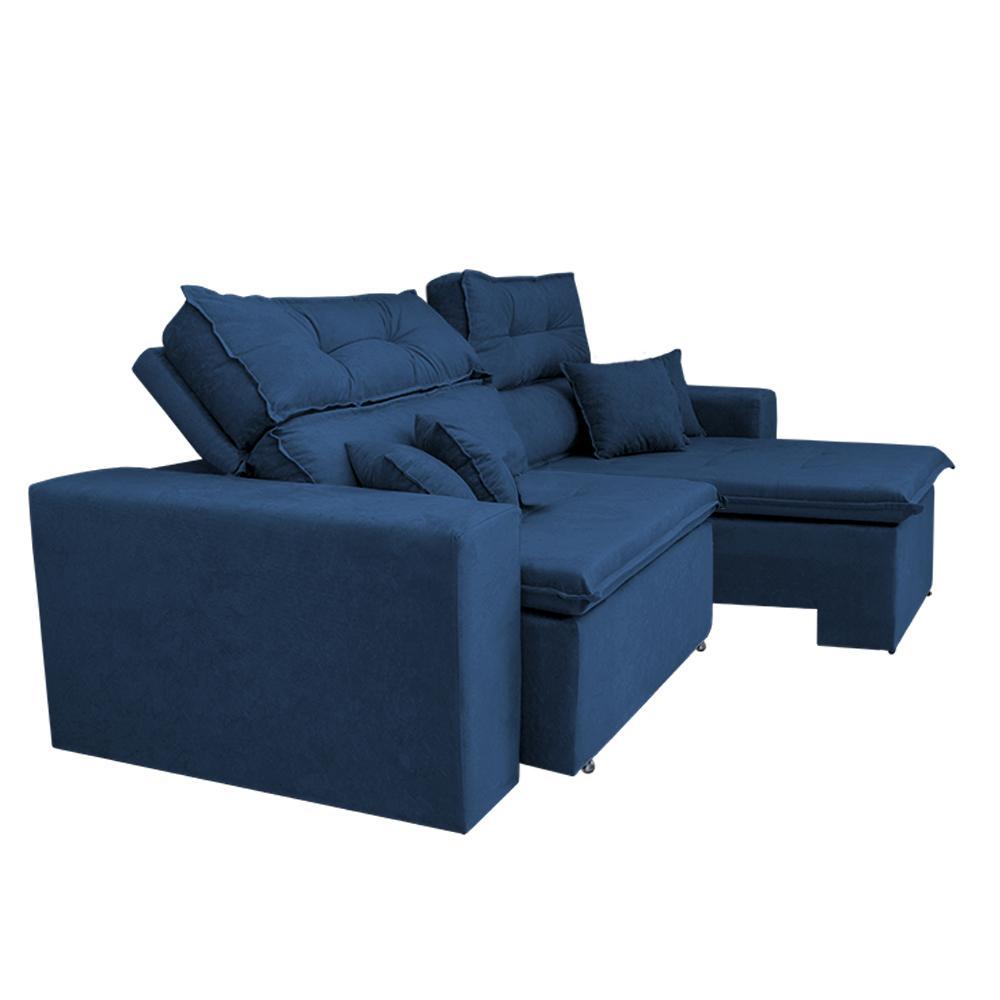Sofá Cairo 2,02m Retrátil, Reclinável Tecido Suede Azul - 4
