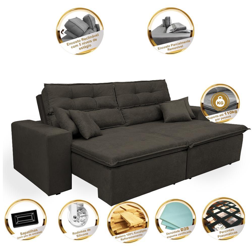 Sofá Cairo 1,82m Retrátil, Reclinável Tecido Suede Café - 3