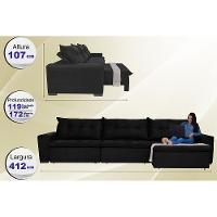 Sofá Austrália 4,12 Mts Retrátil, Reclinável Com Molas e Pillow no Assento Tecido Suede Preto - 2