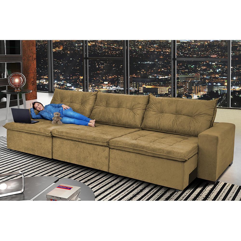 Sofá Austrália 4,12 Mts Retrátil, Reclinável Com Molas e Pillow no Assento Tecido Suede Castor - 1