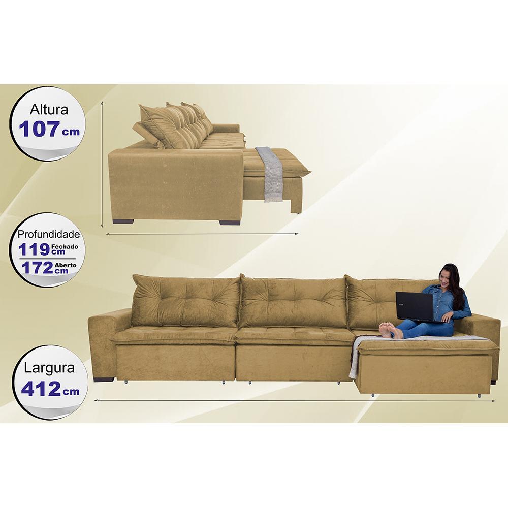 Sofá Austrália 4,12 Mts Retrátil, Reclinável Com Molas e Pillow no Assento Tecido Suede Castor - 2