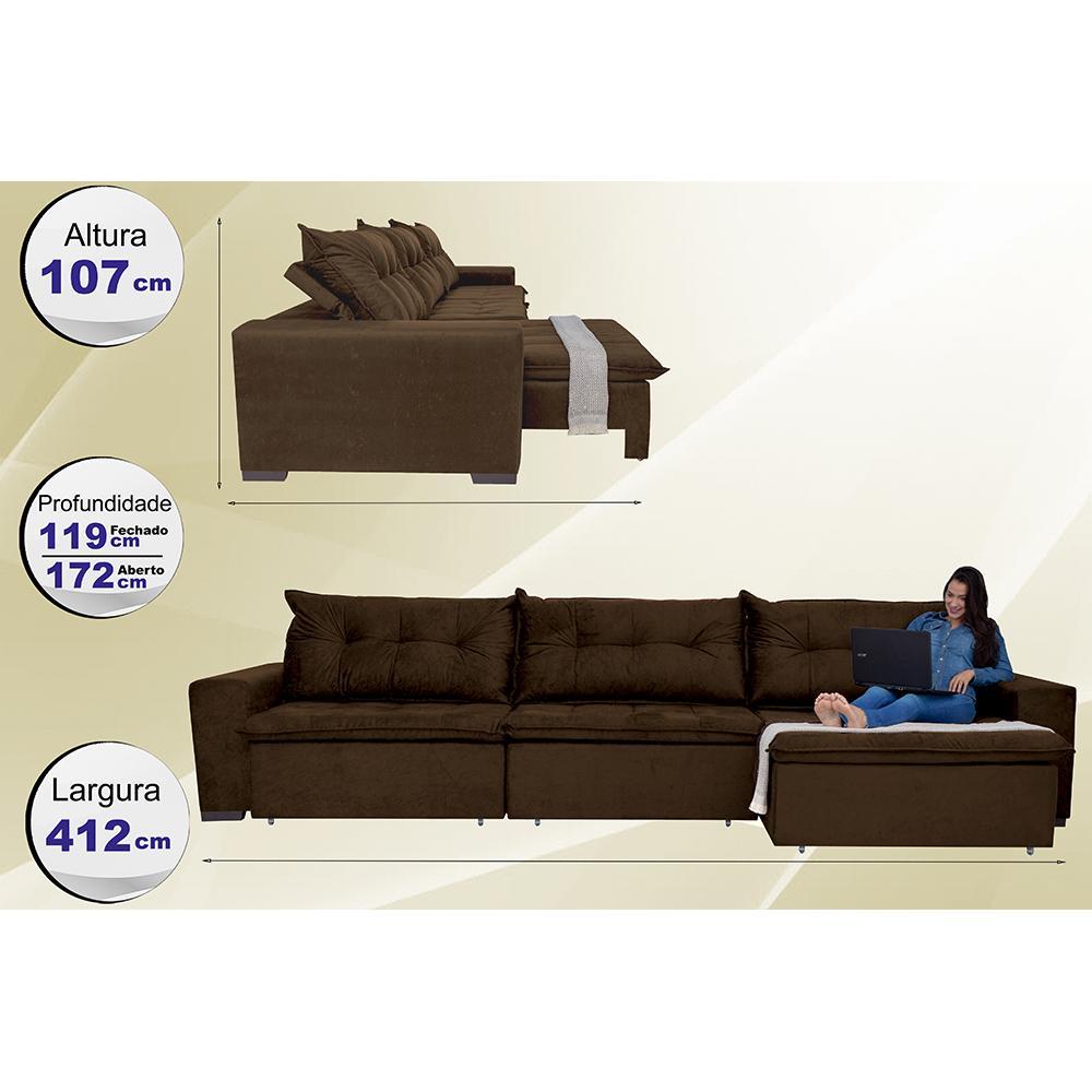 Sofá Austrália 4,12 Mts Retrátil, Reclinável Com Molas e Pillow no Assento Tecido Suede Café - 2