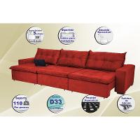 Sofá Austrália 3,82 Mts Retrátil, Reclinável Com Molas e Pillow no Assento Tecido Suede Vermelho - 3