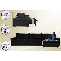Sofá Austrália 3,82 Mts Retrátil, Reclinável Com Molas e Pillow no Assento Tecido Suede Preto - 2