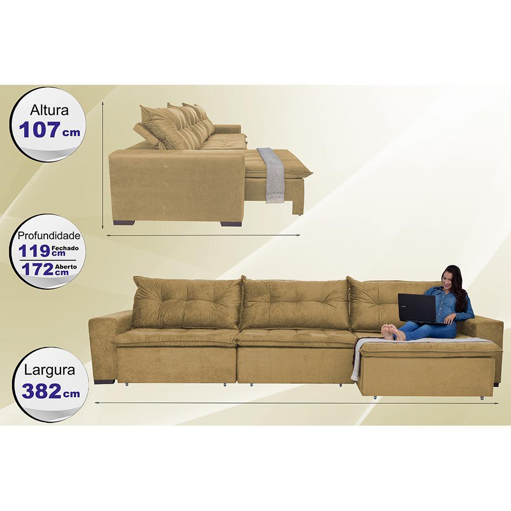 Sofá Austrália 3,82 Mts Retrátil, Reclinável Com Molas e Pillow no Assento Tecido Suede Castor - 2