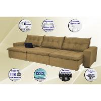 Sofá Austrália 3,82 Mts Retrátil, Reclinável Com Molas e Pillow no Assento Tecido Suede Castor - 3