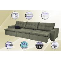 Sofá Austrália 3,82 Mts Retrátil, Reclinável Com Molas e Pillow no Assento Tecido Suede Cinza - 3