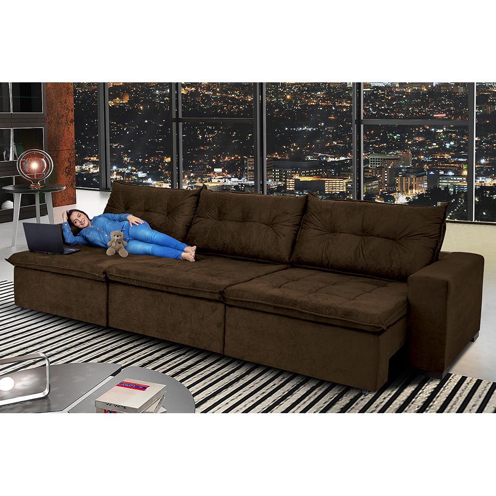 Sofá Austrália 3,82 Mts Retrátil, Reclinável Com Molas e Pillow no Assento Tecido Suede Café - 1