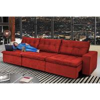 Sofá Austrália 3,52 Mts Retrátil, Reclinável Com Molas e Pillow no Assento Tecido Suede Vermelho - 1