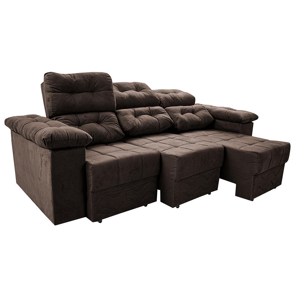 Sofa Itália 2,80 Mts Retrátil e Reclinavel Tecido Suede Café - Cama InBox - 8