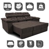 Sofa Itália 2,80 Mts Retrátil e Reclinavel Tecido Suede Café - Cama InBox - 3