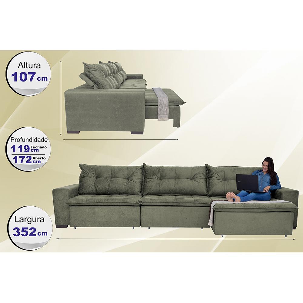 Sofá Austrália 3,52 Mts Retrátil, Reclinável Com Molas e Pillow no Assento Tecido Suede Cinza - 2